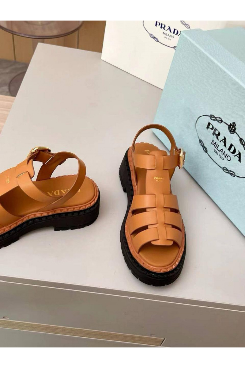 Prada Женские кожаные сандалии на платформе Fisherman