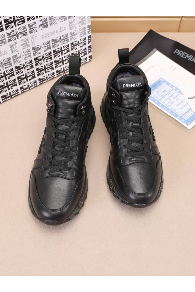 Premiata Кожаные кроссовки с мехом high-top - Black