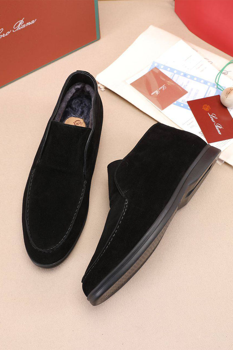 Loro Piana Замшевые лоферы с мехом Open Walk - Black