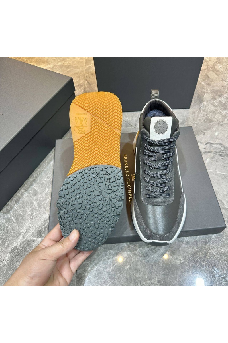 Brunеllо Сuсinеlli Кожаные кроссовки с мехом high-top - Grey