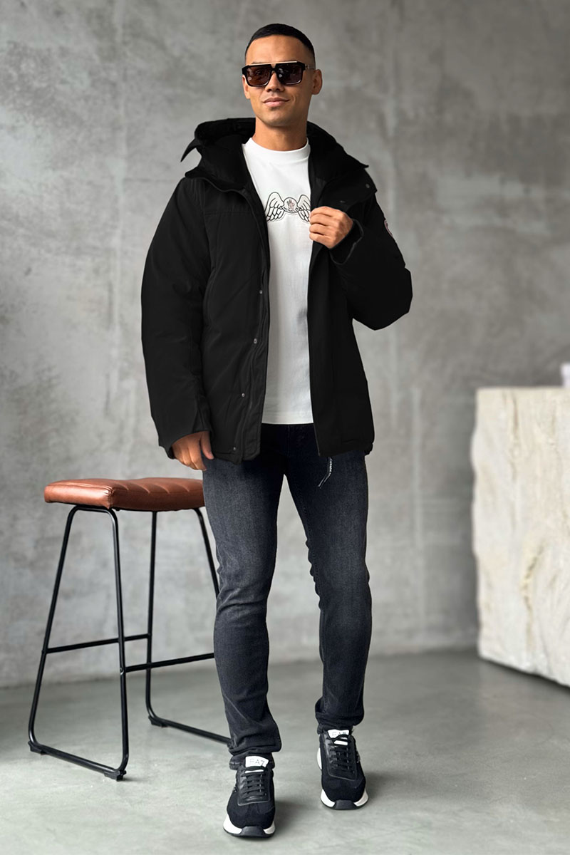 Canada Goose Чёрный пуховик Sanford logo-patch