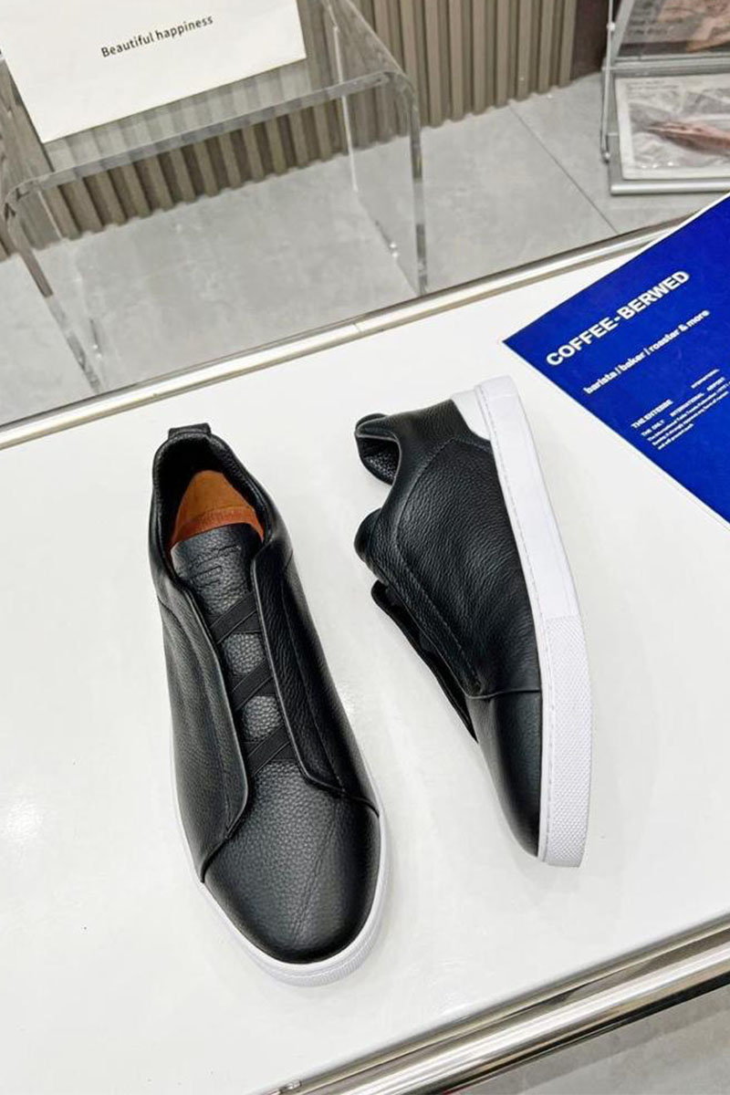Zegna Чёрные кожаные кроссовки 