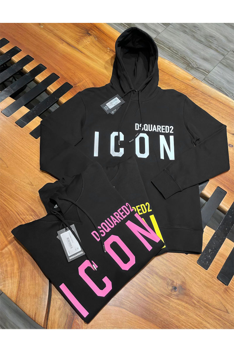 Dsquared2 Чёрное худи "ICON" white logo-print 