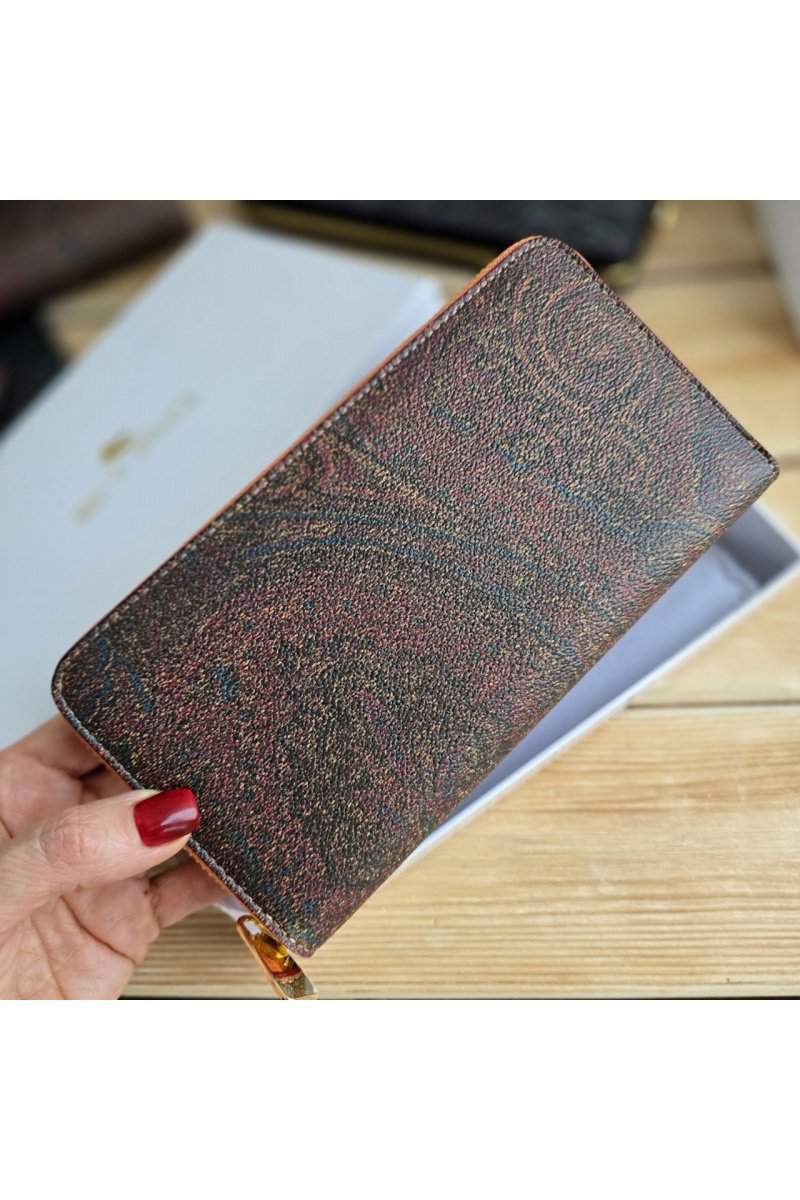 Etro Кожаное портмоне с узором пейсли 19x10 см