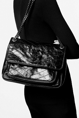 Кожаная сумка Niki Medium Black 28x21 см