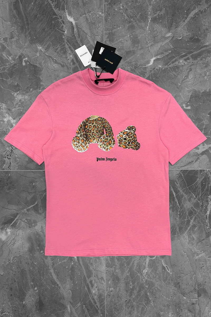 Palm Angels Розовая оверсайз футболка Leopard Bear