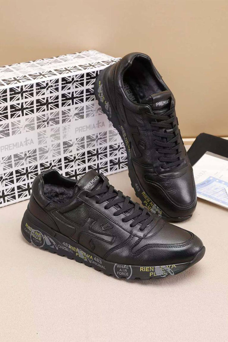 Premiata Кожаные кроссовки с мехом low-top - Black