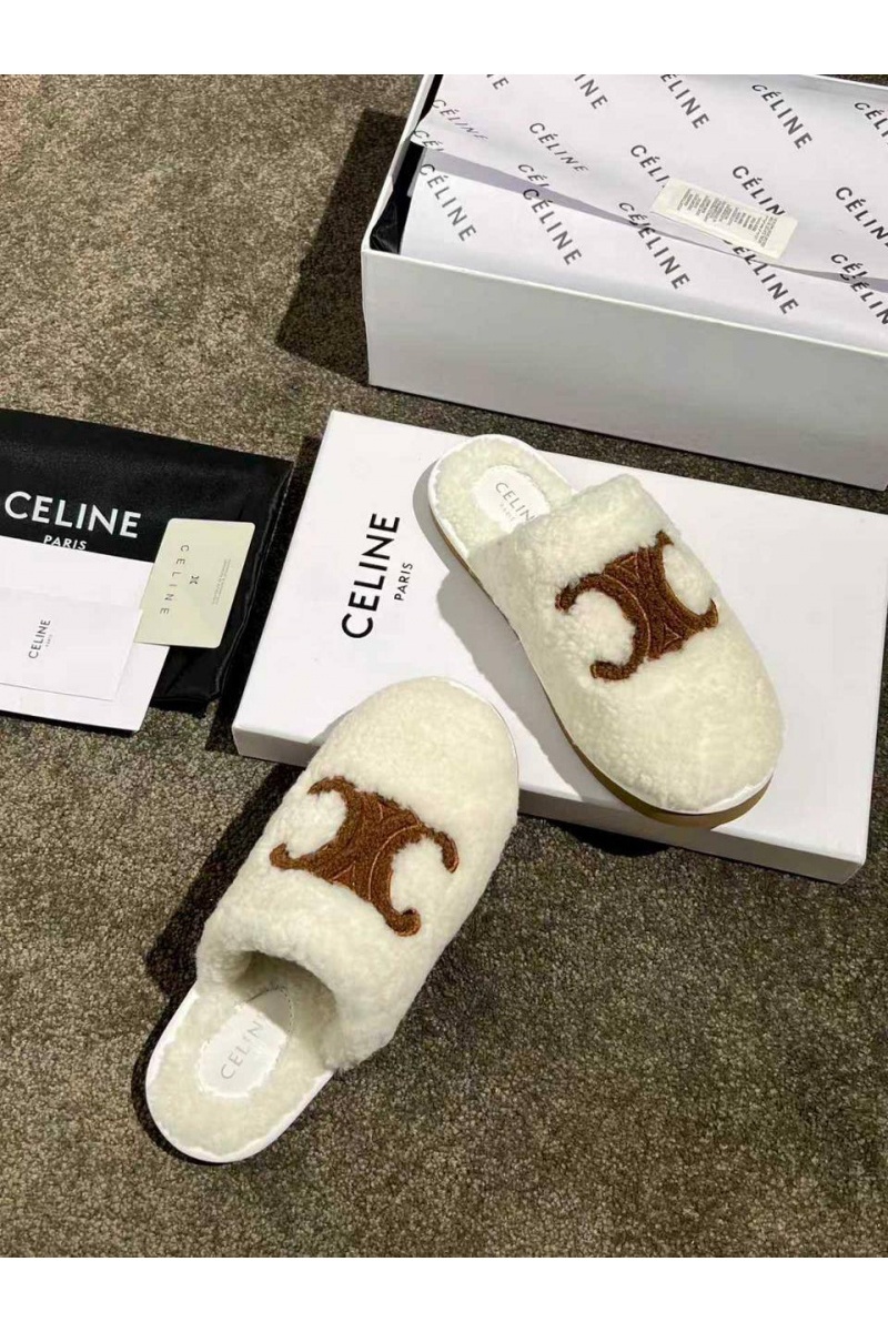 Celine Женские меховые шлёпанцы Triomphe premium