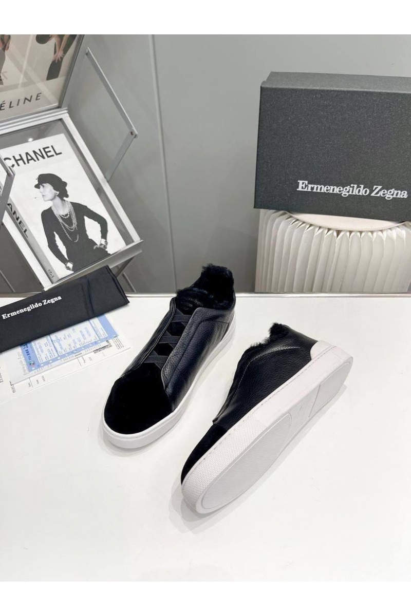 Zegna Кроссовки с мехом Triple Stitch low-top - Black