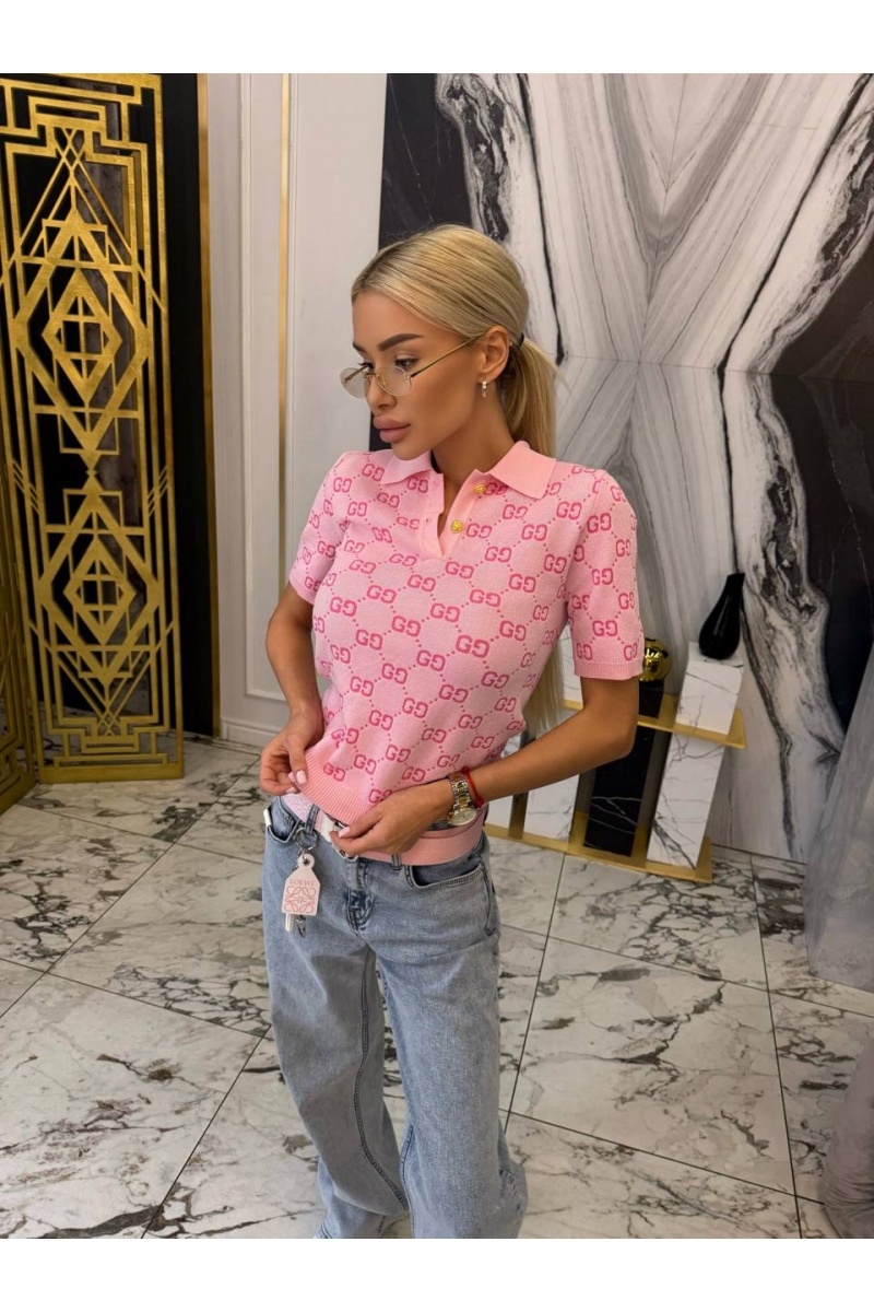 Gucci Розовое женское поло GG monogram-pattern