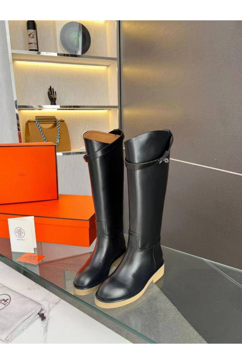 Hermes Женские чёрные кожаные сапоги