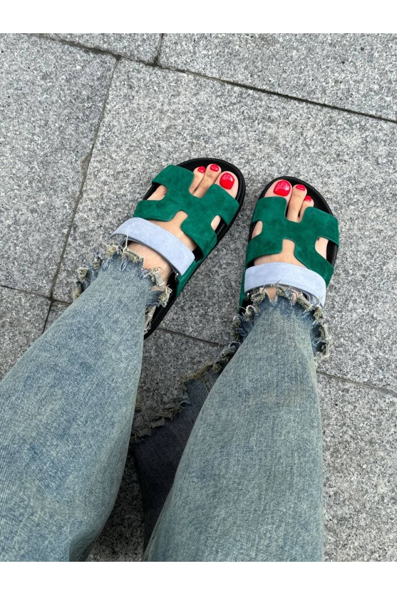 Hermes Женские замшевые сандалии Chypre - Green / Blue