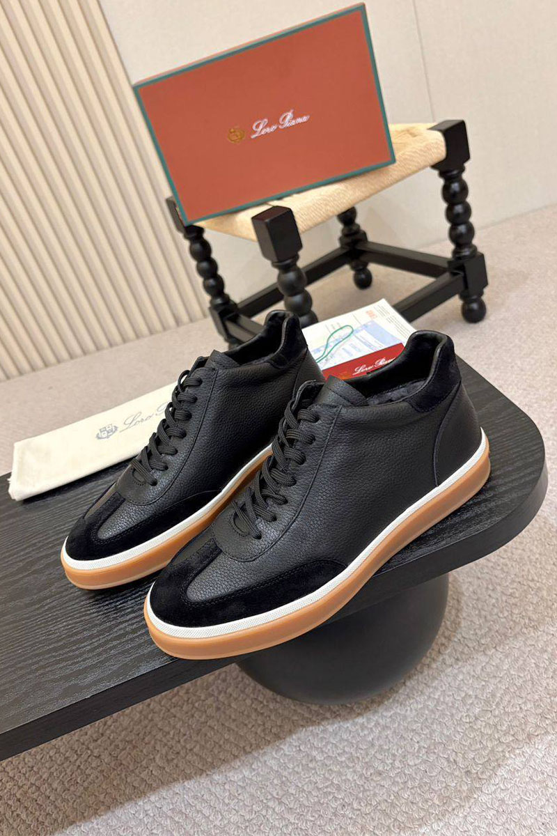 Loro Piana Кожаные кроссовки с мехом high-top