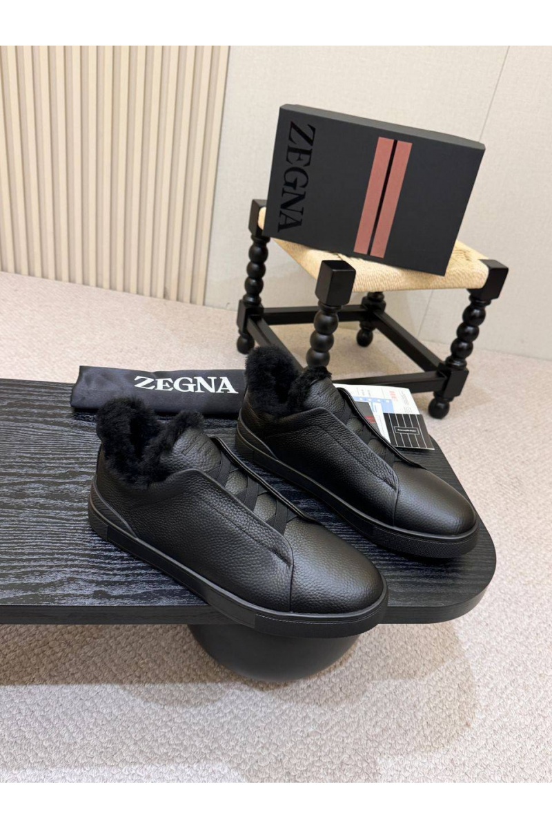 Zegna Кроссовки с мехом Triple Stitch high-top