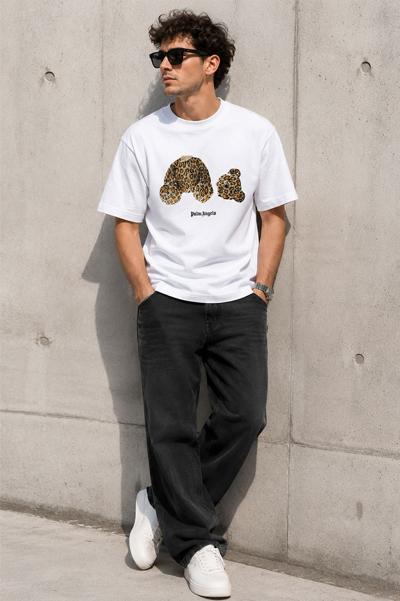 Palm Angels Белая оверсайз футболка Leopard Bear