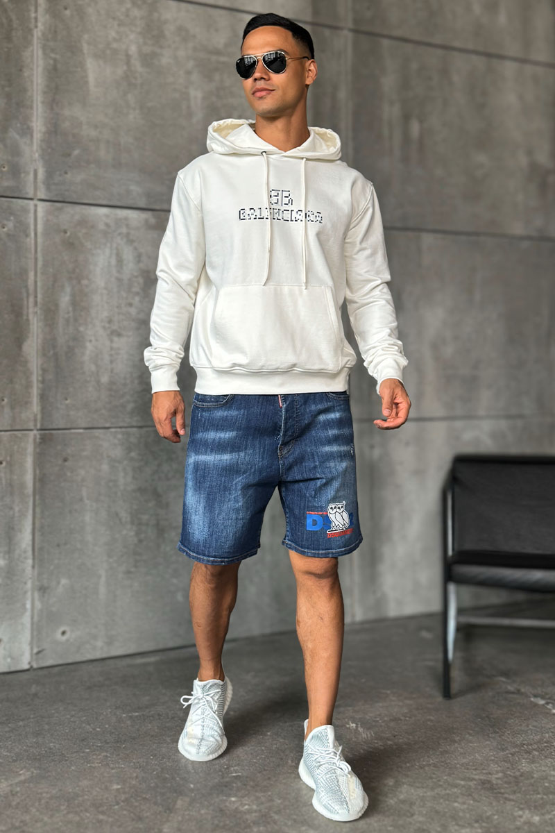 Balenciaga Белое оверсайз худи Pixel Logo