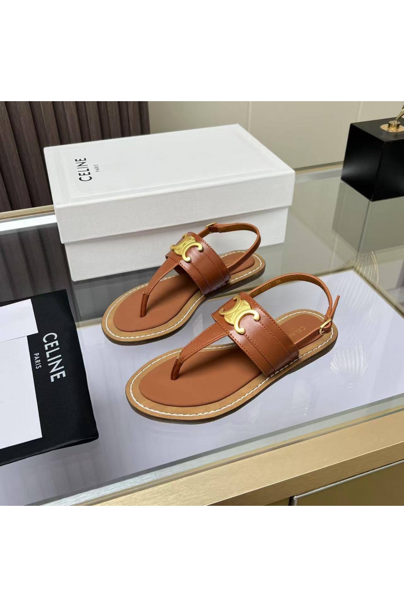 Celine Женские кожаные сандалии Premium - Brown