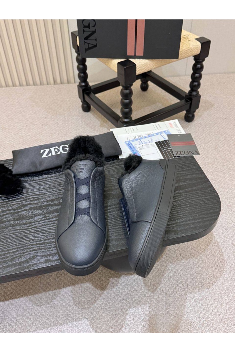 Zegna Кроссовки с мехом Triple Stitch high-top