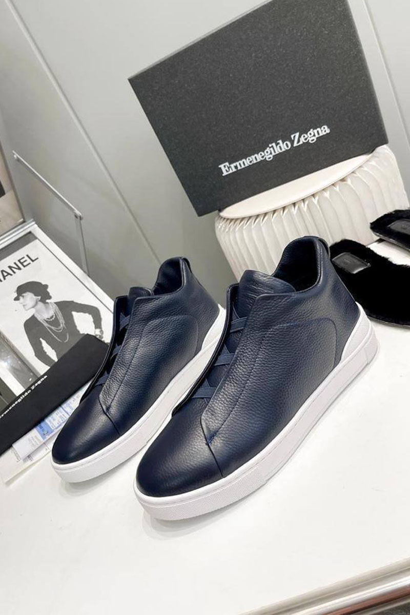 Zegna Кроссовки с мехом Triple Stitch - Navy