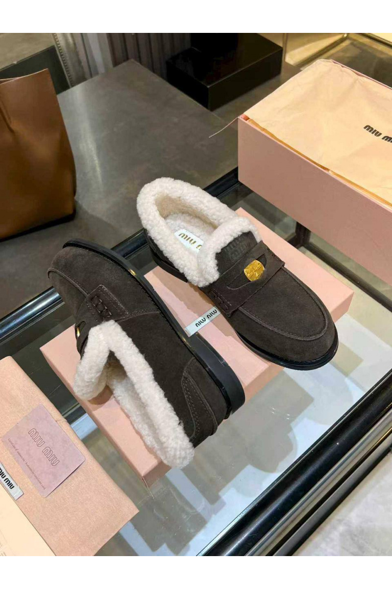 MIU MIU Женские лоферы с мехом premium  - Brown