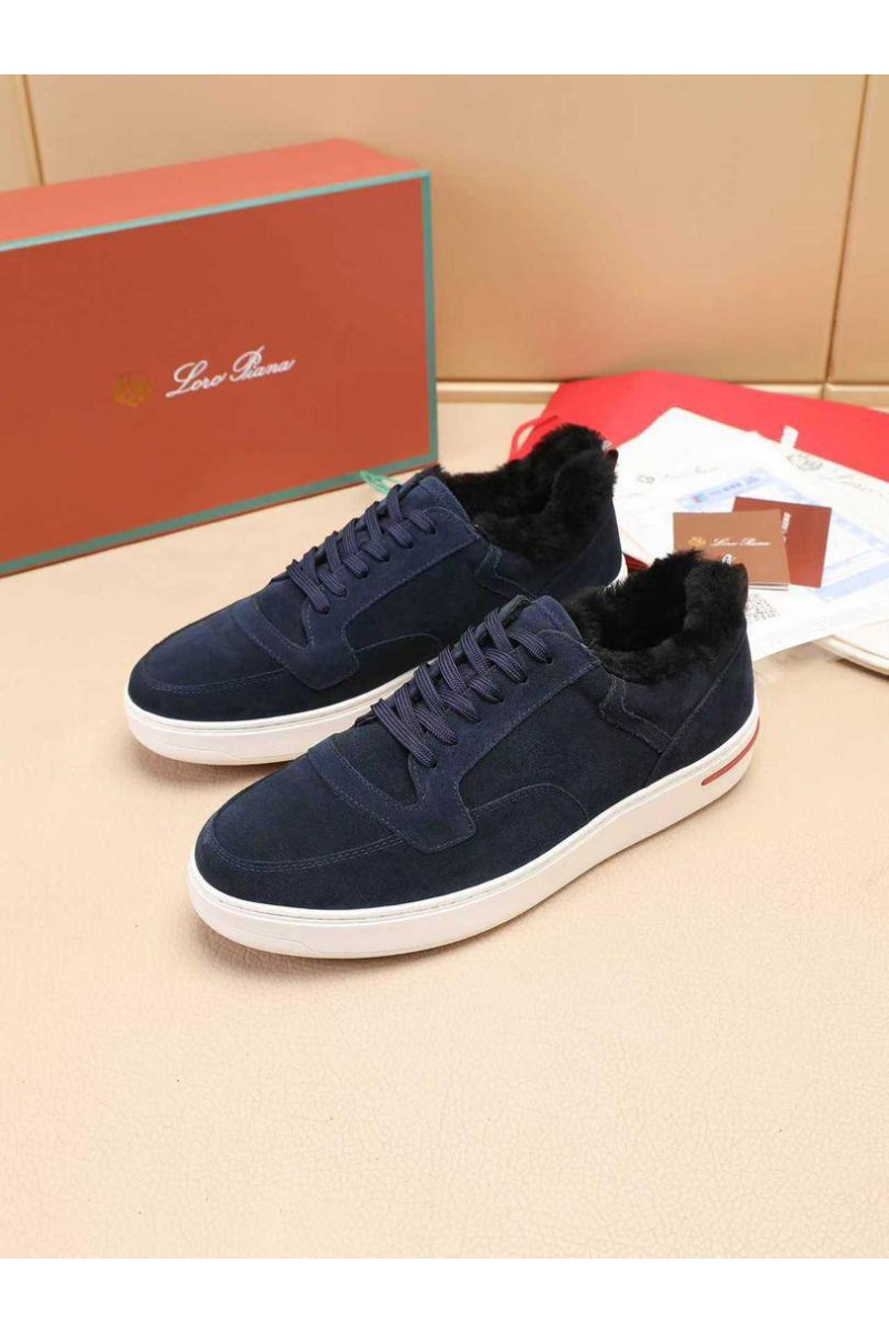 Loro Piana Кроссовки с мехом Newport Walk - Navy