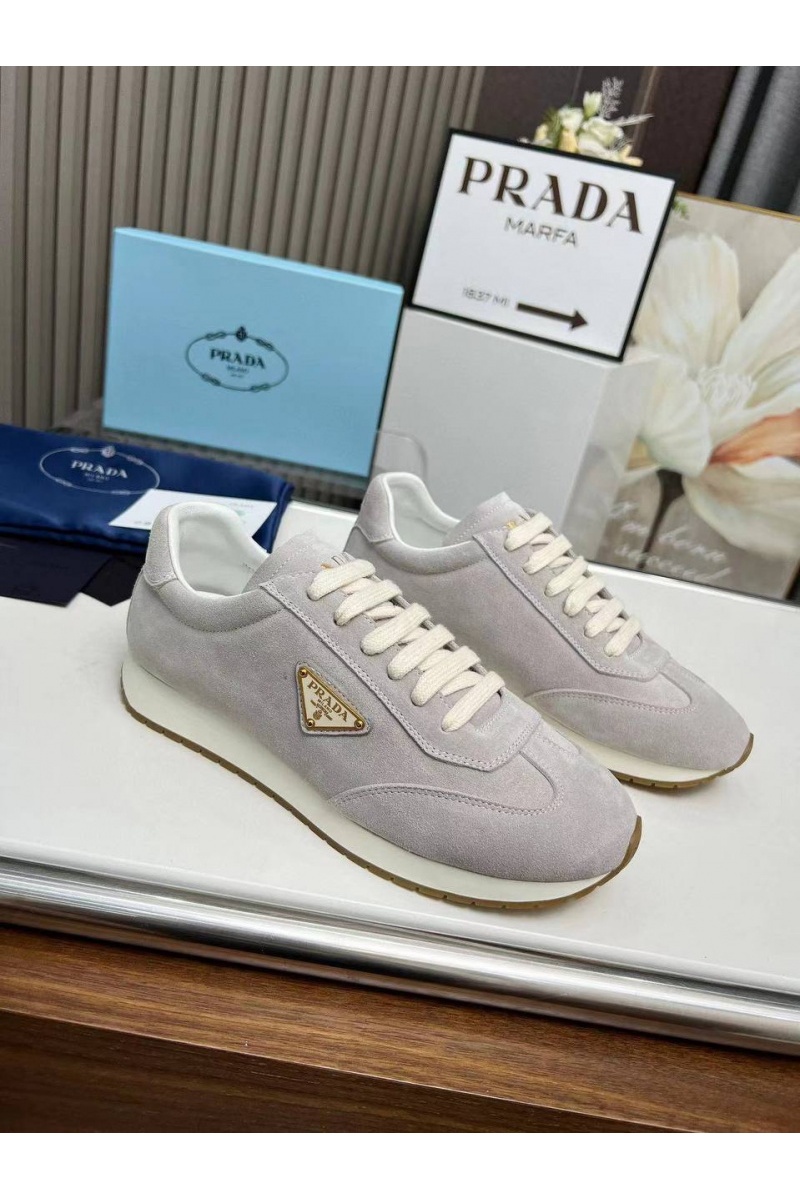 Prada Женские замшевые кроссовки Premium - Grey