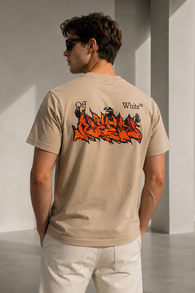 Off-White Бежевая оверсайз футболка logo-print