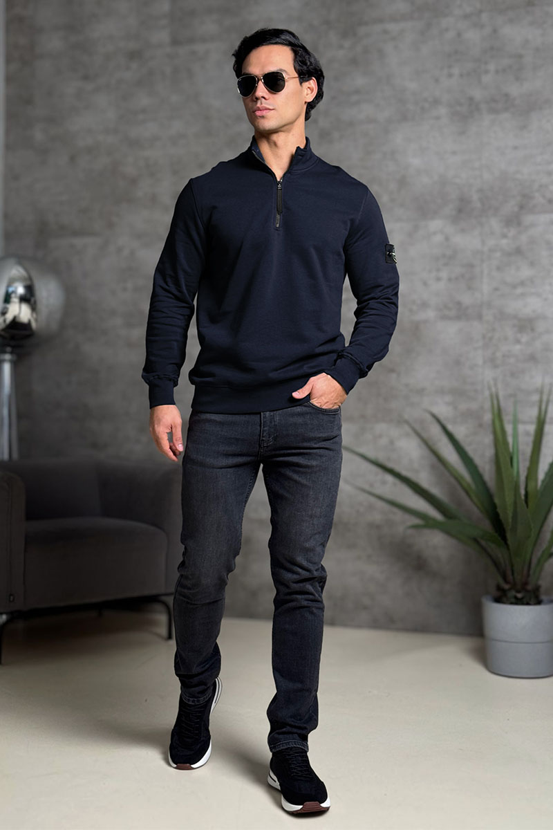 Stone Island Мужская тёмно-синяя кофта с патчем на плече Zip Neck