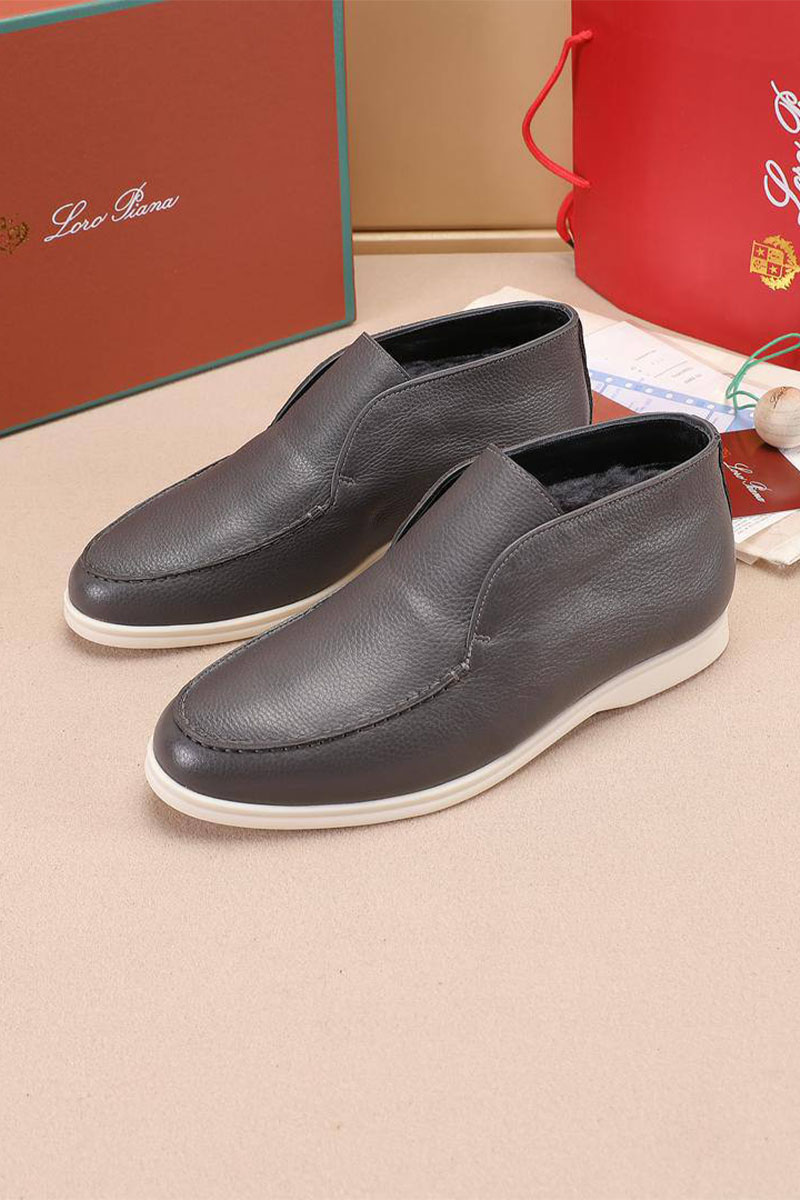 Loro Piana Кожаные лоферы с мехом Open Walk - Grey