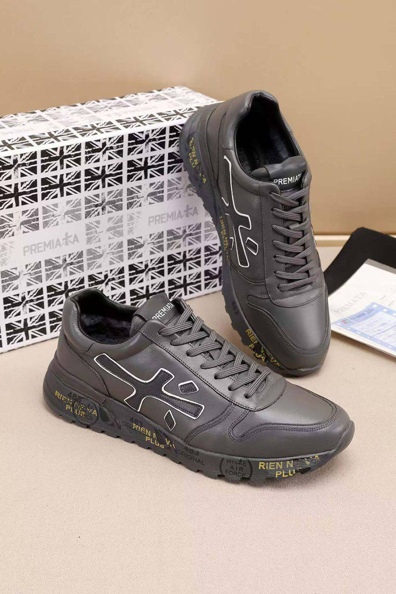 Premiata Кожаные кроссовки с мехом low-top - Grey