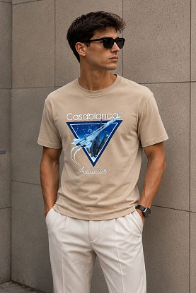 Бежевая футболка Aiiiiiir logo-print