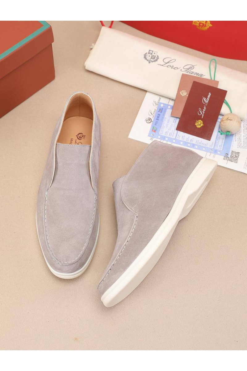 Loro Piana Замшевые лоферы с меховой стелькой Open Walk - Grey