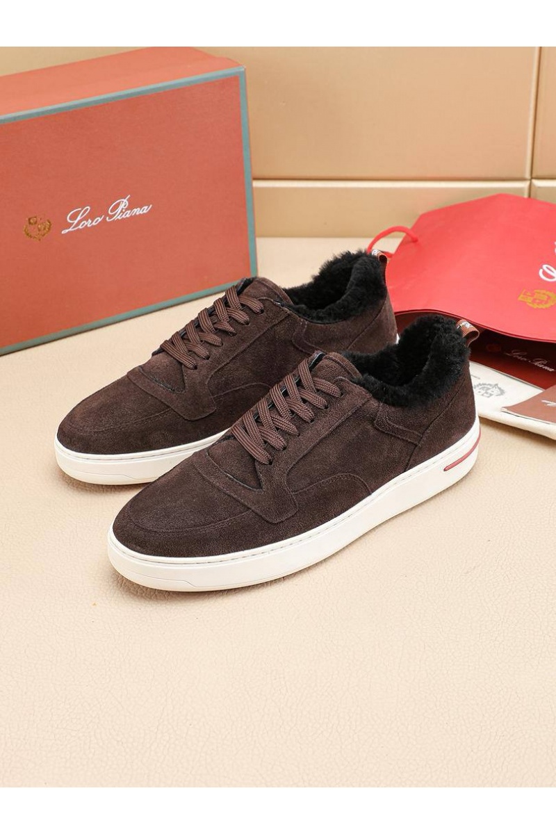 Loro Piana Кроссовки с мехом Newport Walk - Brown