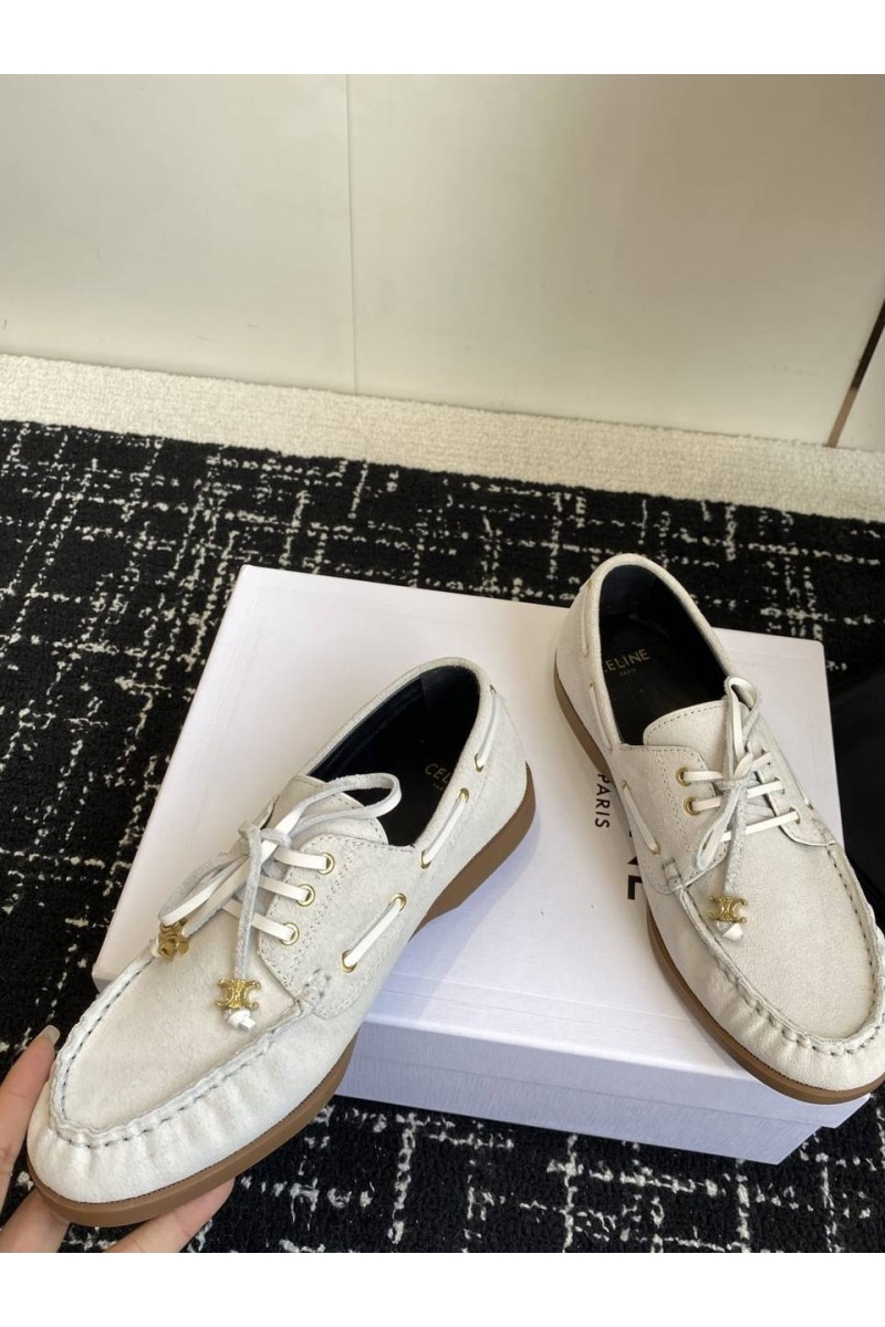 Celine Женские замшевые лоферы premium - White
