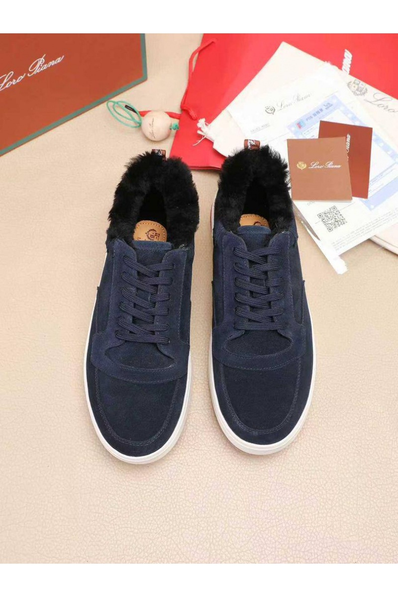 Loro Piana Кроссовки с мехом Newport Walk - Navy