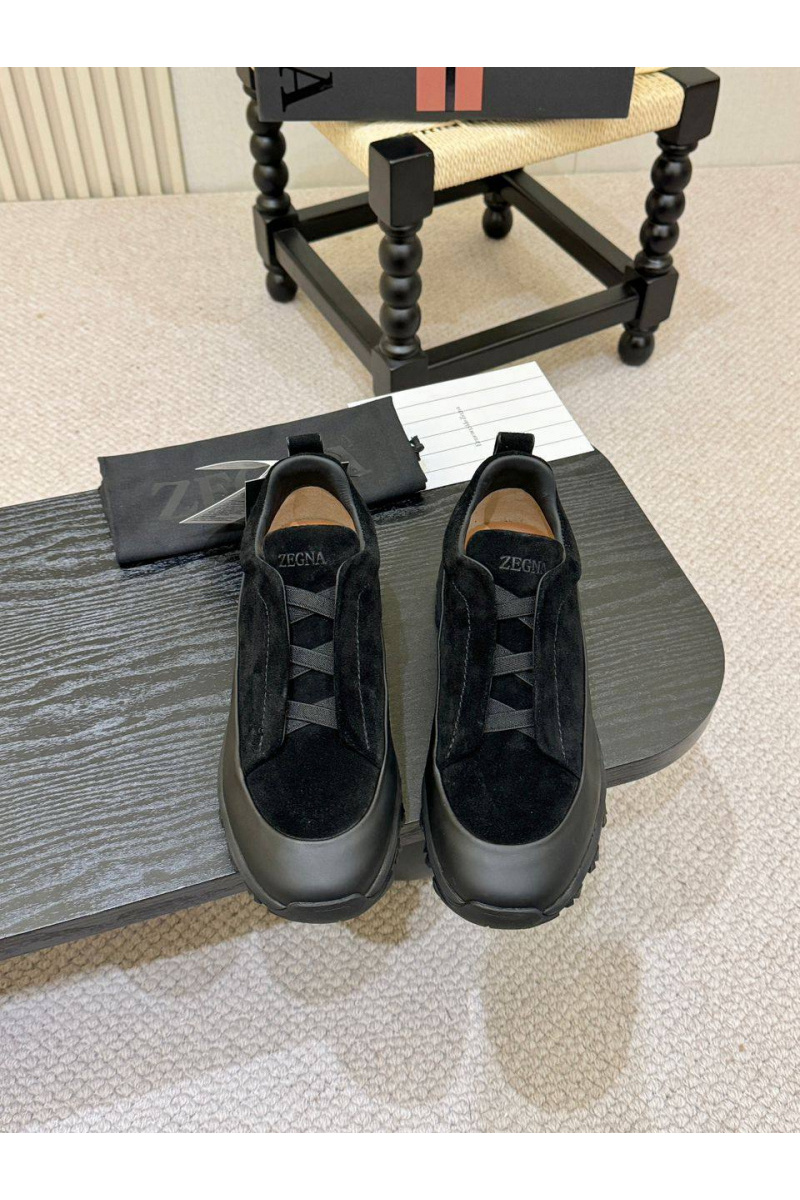 Zegna Замшевые кроссовки Triple Stitch Monte - Black