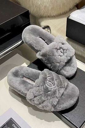 Женские меховые шлёпанцы Oran premium - Grey