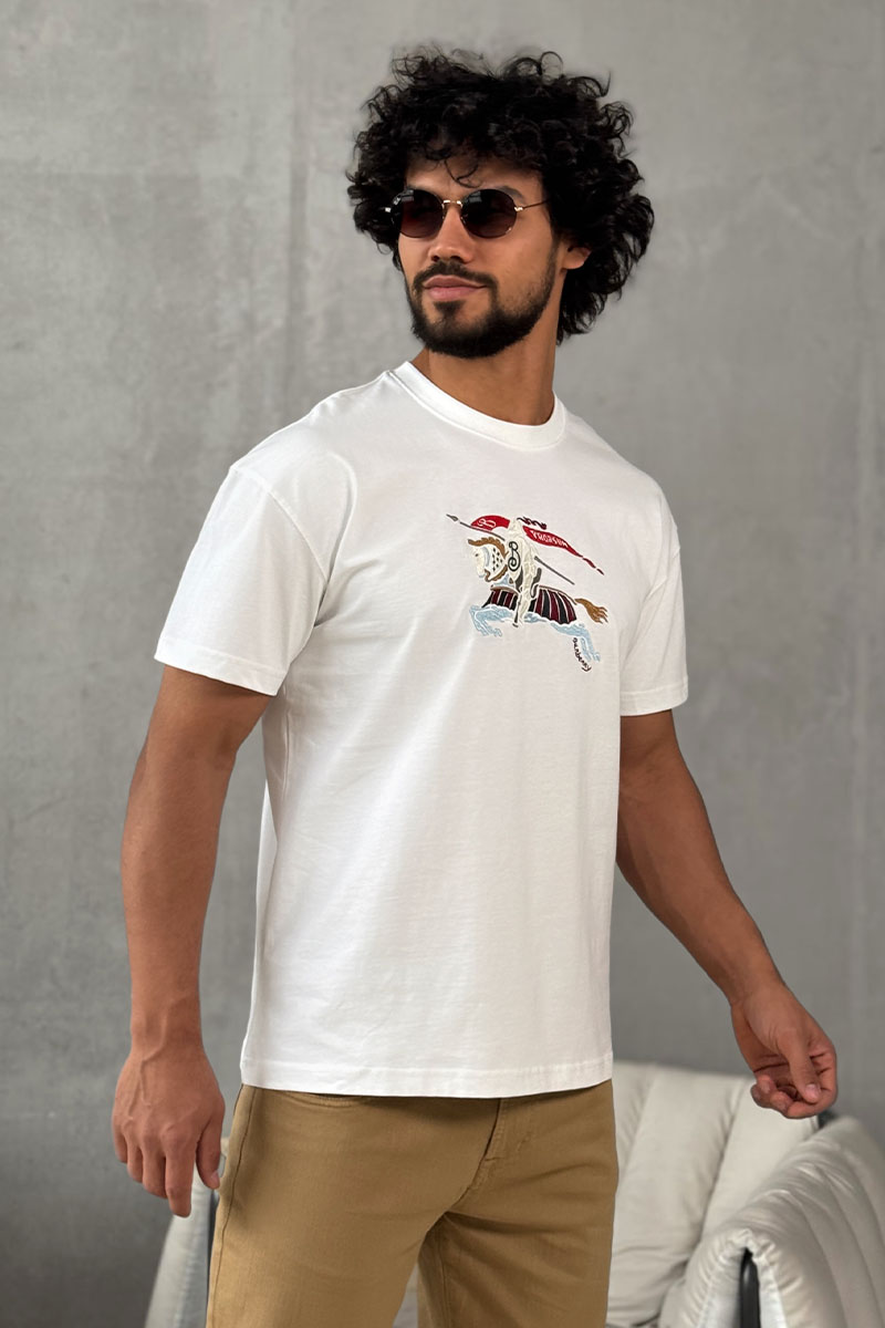 Burberry Мужская белая футболка Equestrian Knight