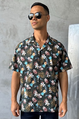 Мужская зелёная рубашка floral-print