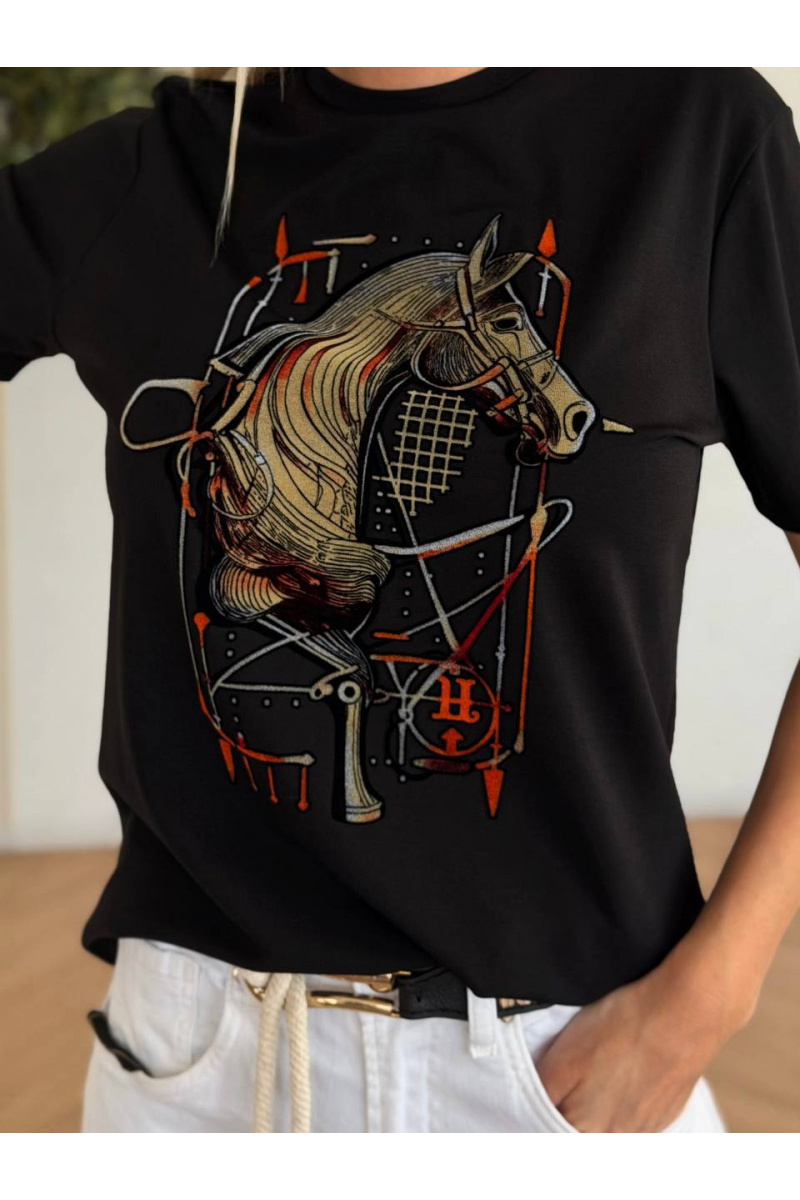 Hermes Чёрная женская футболка premium