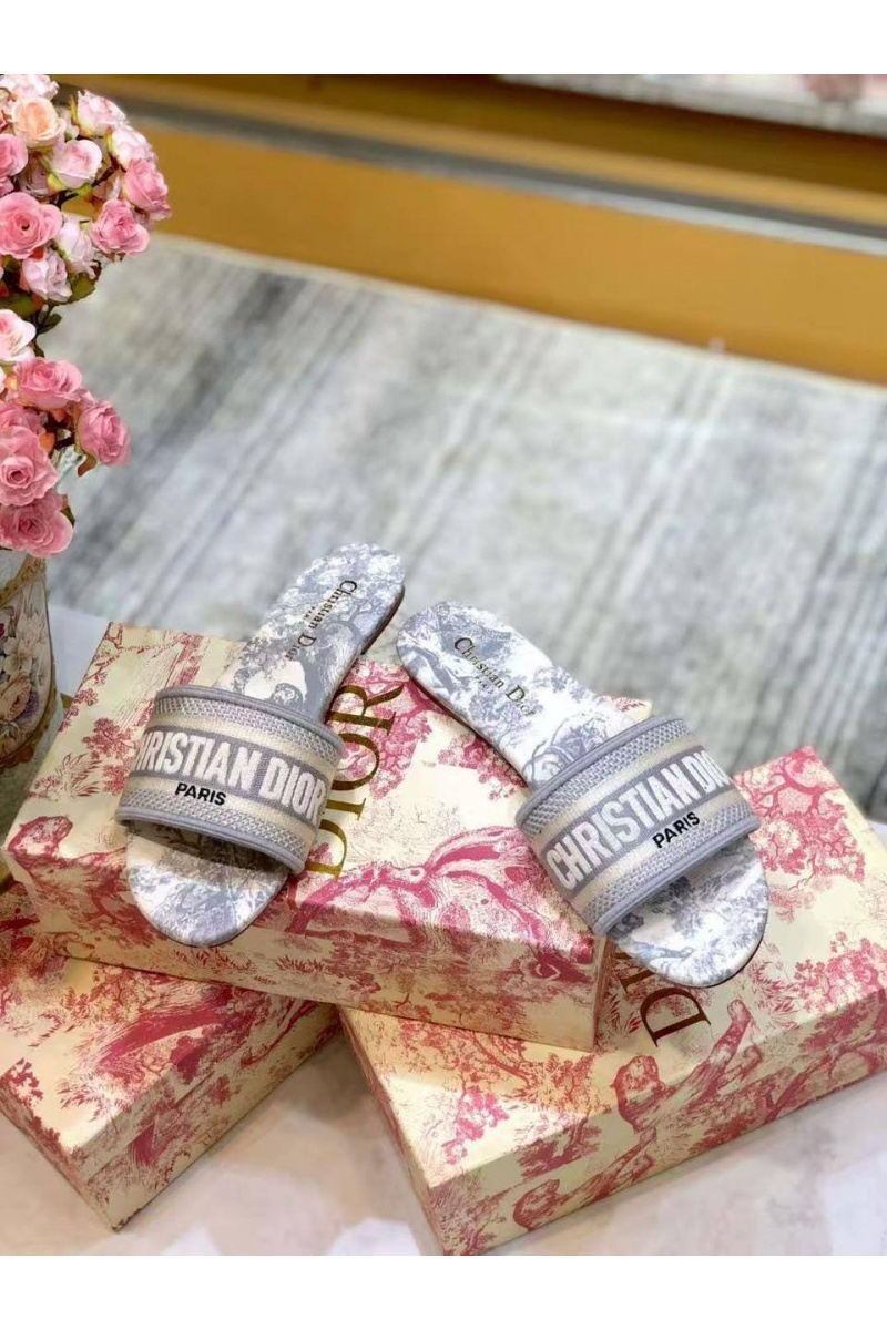 Dior Женские шлепанцы Dway Slide Embroidered Cotton premium