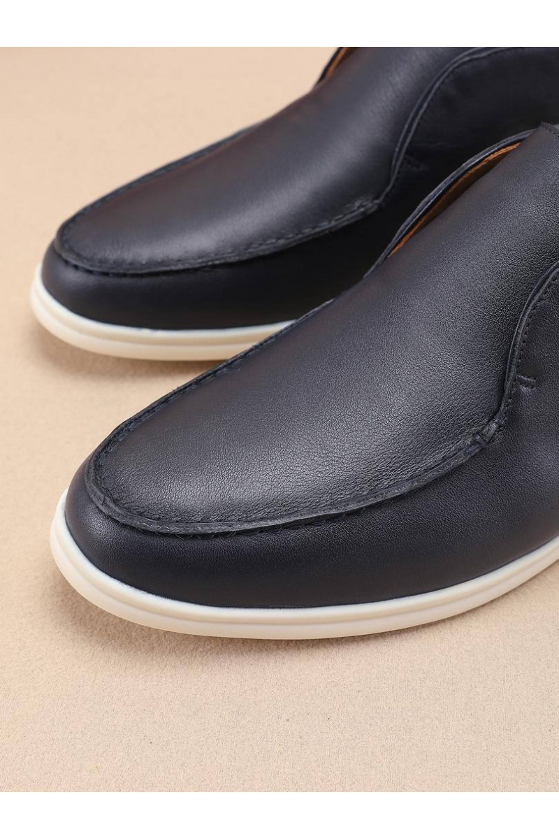 Loro Piana Кожаные лоферы с меховой стелькой Open Walk - Navy