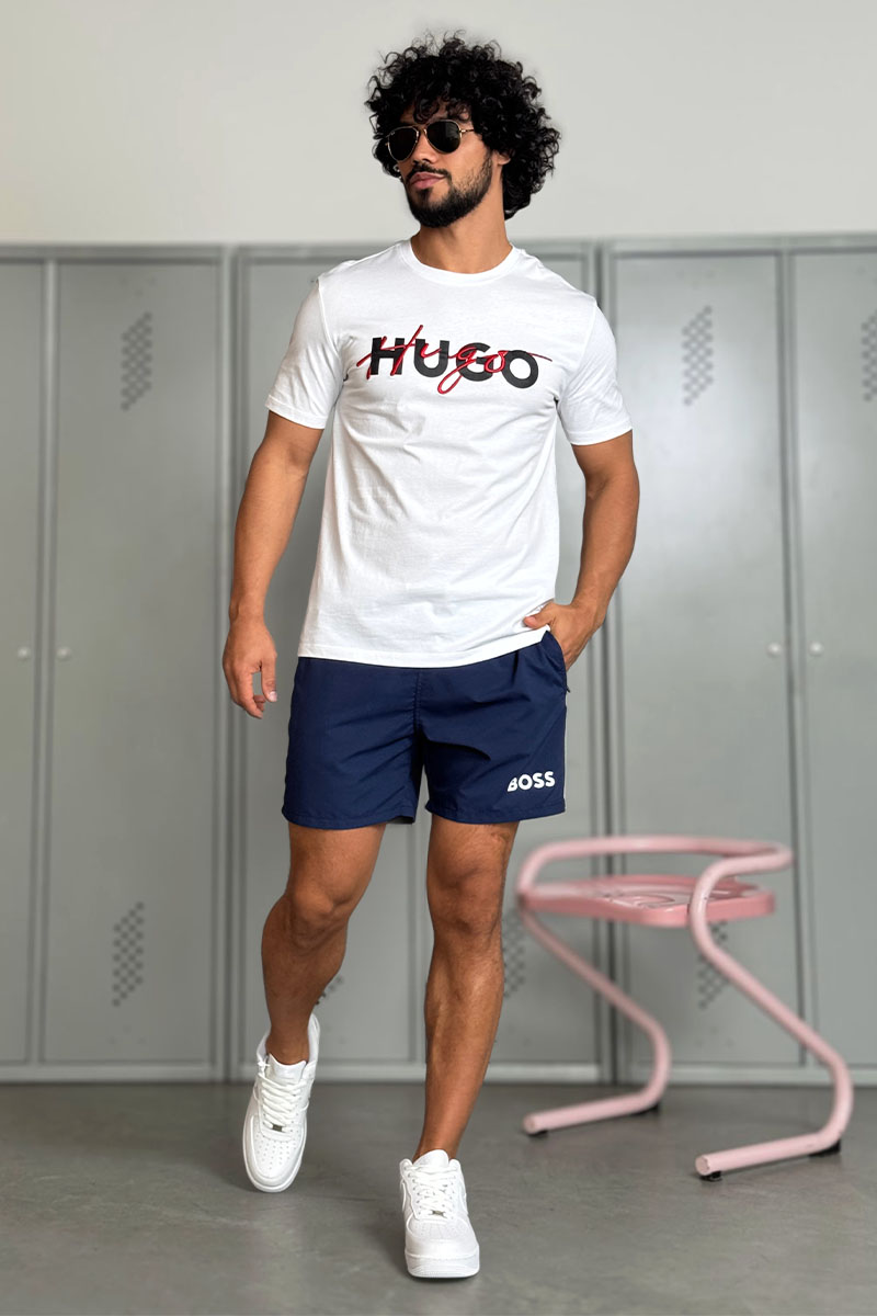 Hugо Воss Мужские синие шорты logo-print
