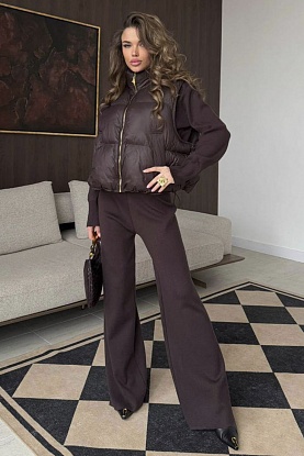 Женский костюм тройка на флисе premium - Brown