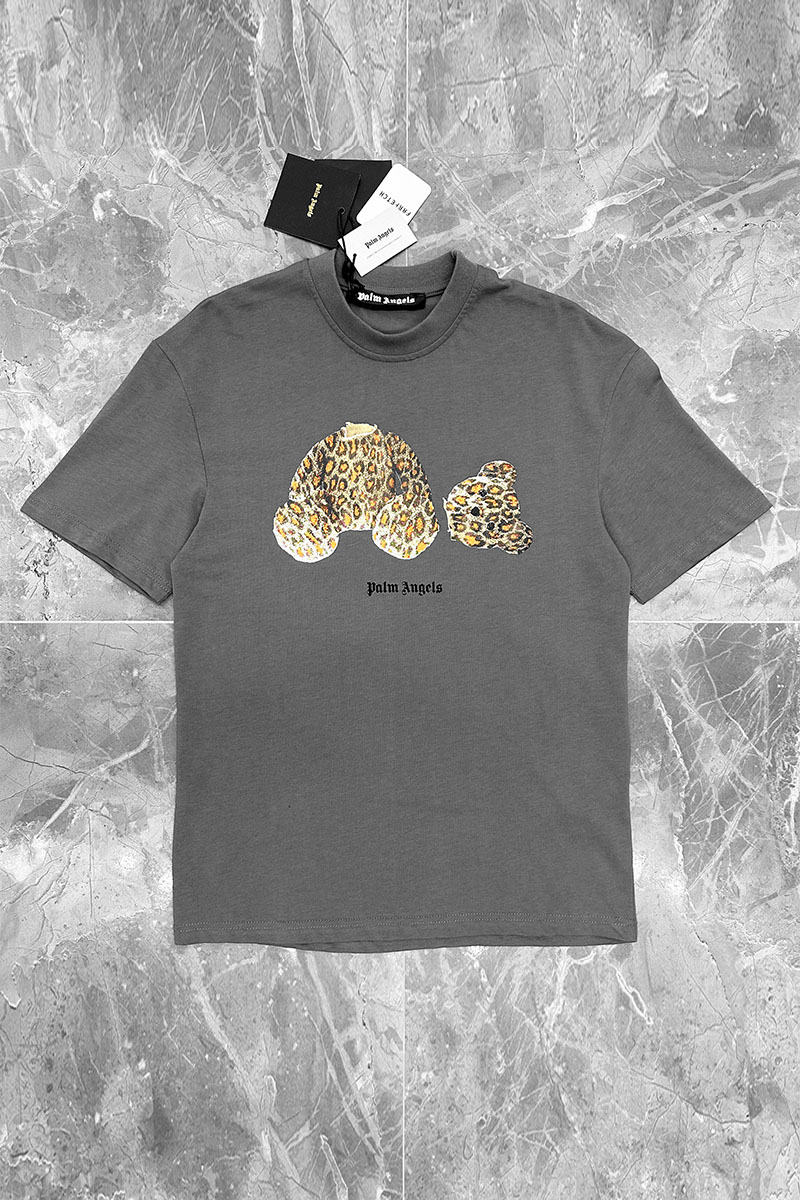 Palm Angels Серая оверсайз футболка Leopard Bear