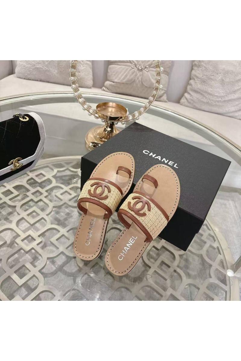 Chаnеl Женские кожаные шлёпанцы  premium