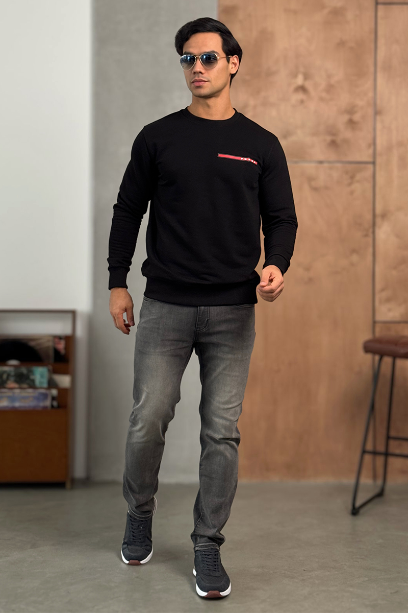 Prada Мужской чёрный свитшот Linea Rossa logo