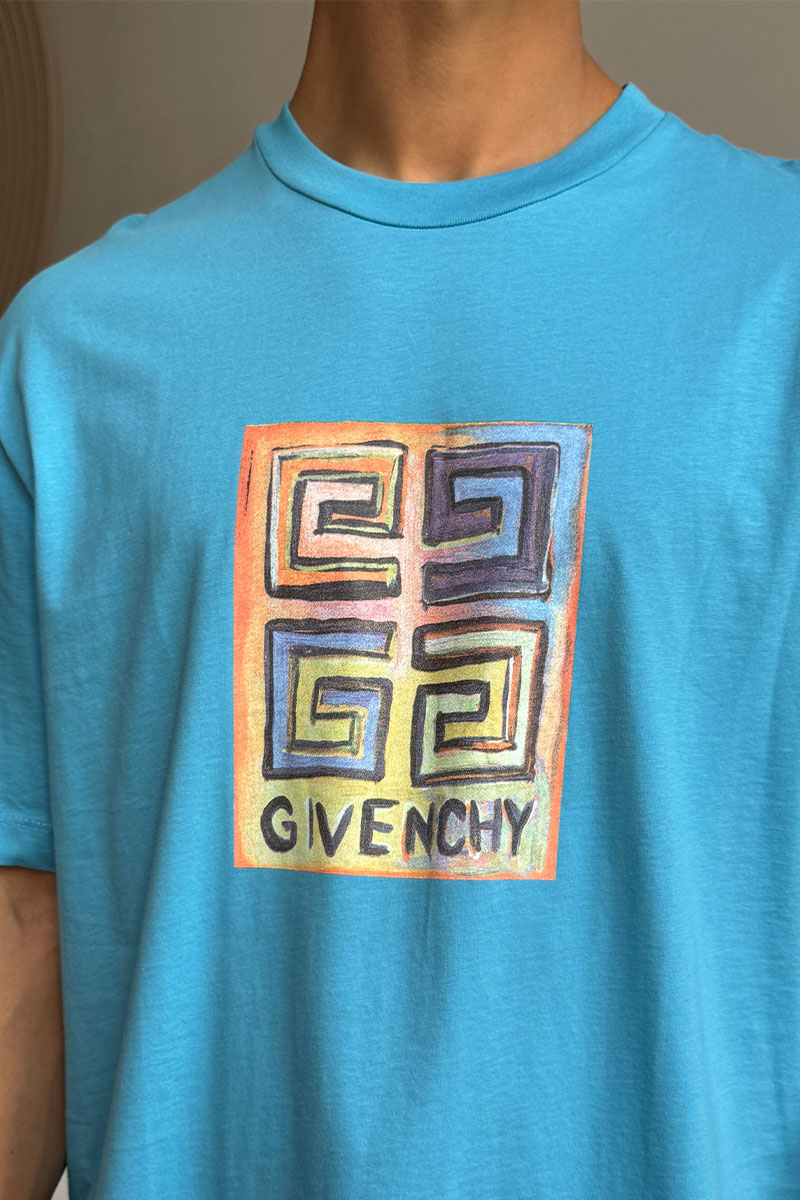 Givenchy Голубая оверсайз футболка 4G Sun Print