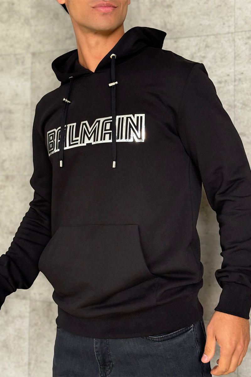 Balmain Мужское чёрное худи Reflecting logo 