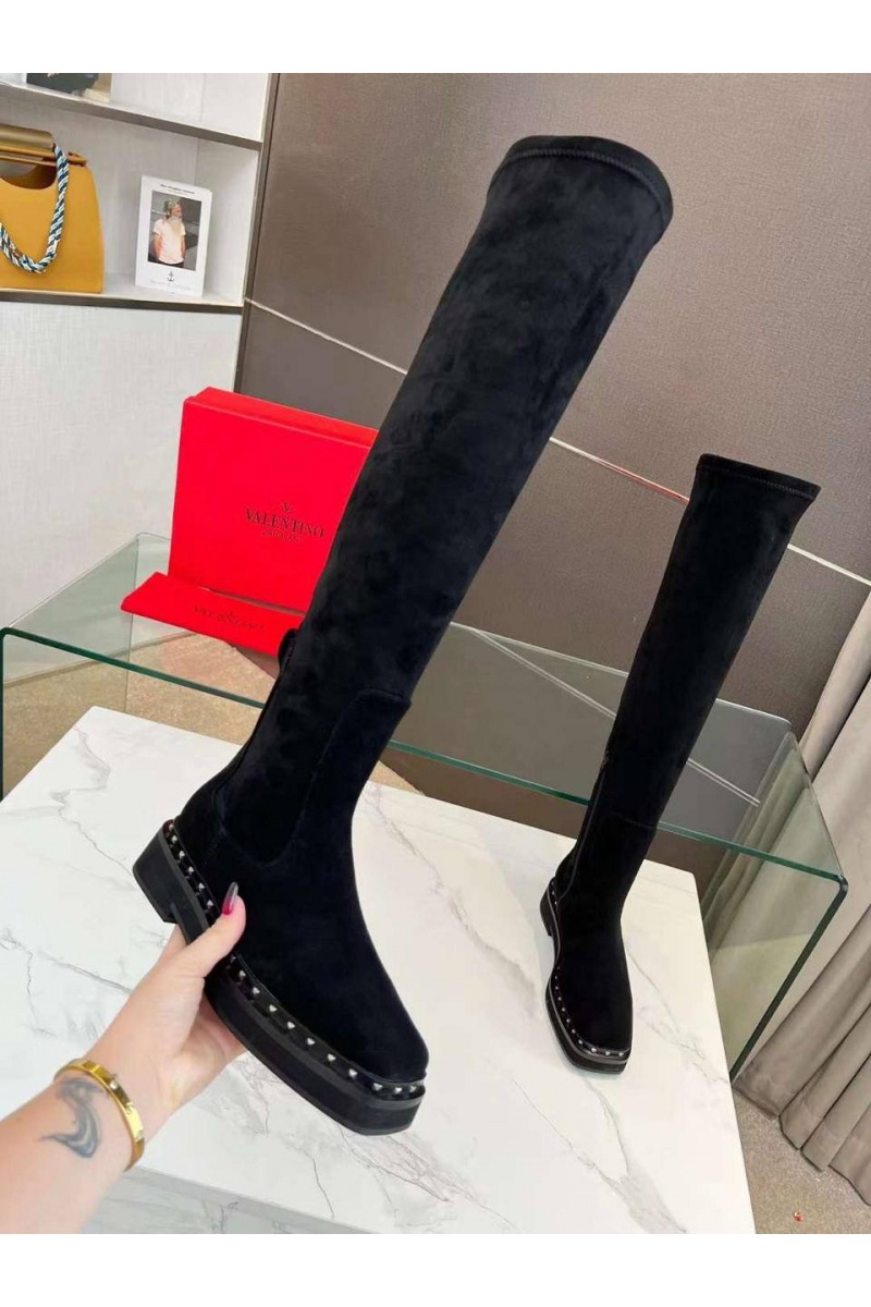 Valentino Женские замшевые ботфорты чёрного цвета